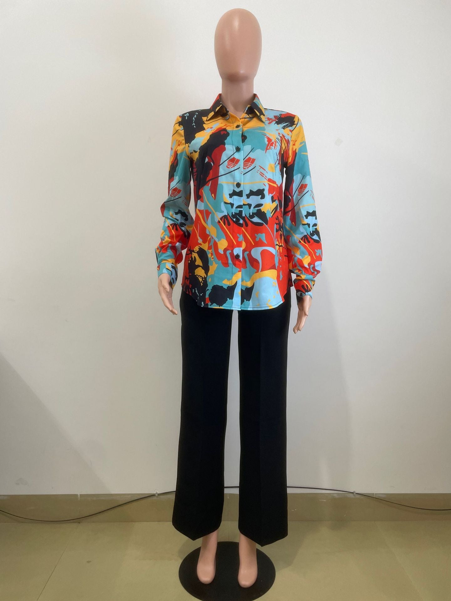 Career Women's Autumn Winter Printed Casual Office Ladies Long-Sleeved Shirts 9