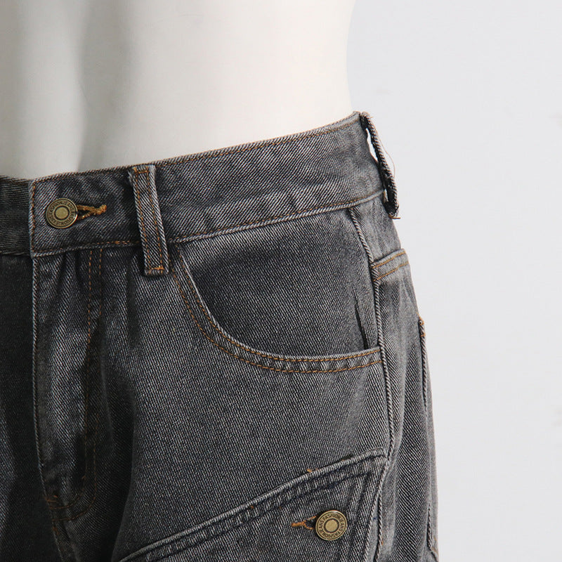 Autumn Street Trend Button Irregular Denim Pants High Waist Slim Fit Jeans 20