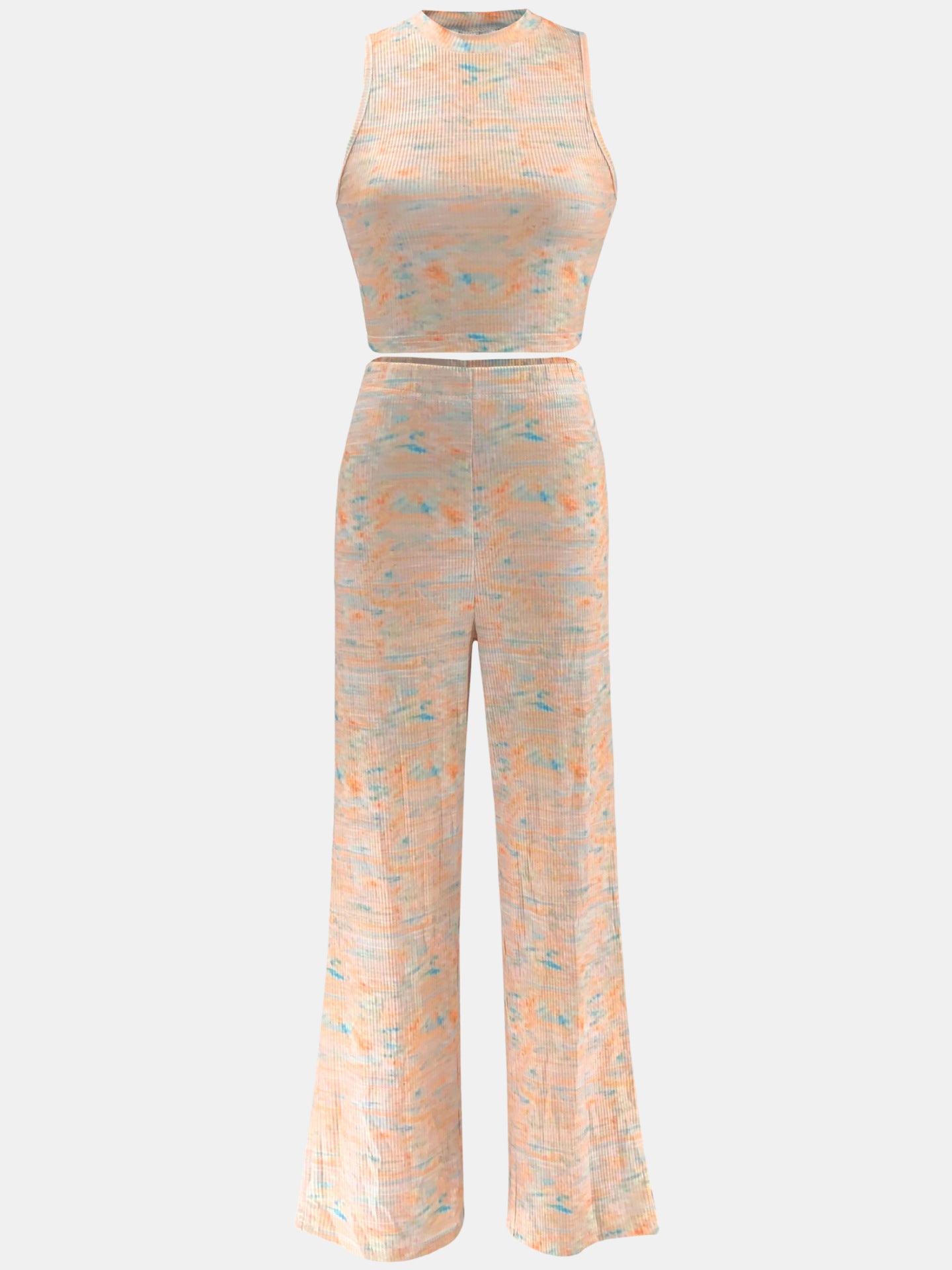 Women's Summer Sleeveless Printed Wide-Leg Two-Piece Trousers Set 16