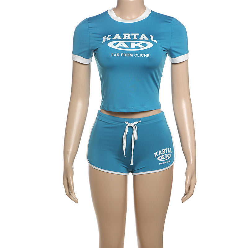 Women Contrast Print Short Sleeve T-shirt and Shorts Two-piece Set 3