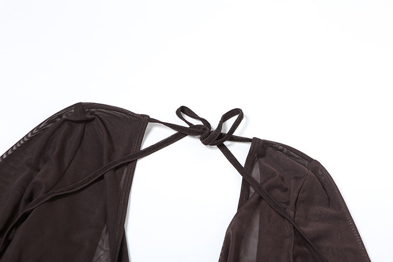 Spring Sexy Deep V See-Through Low Back Lace-Up Solid Mini Dress 11