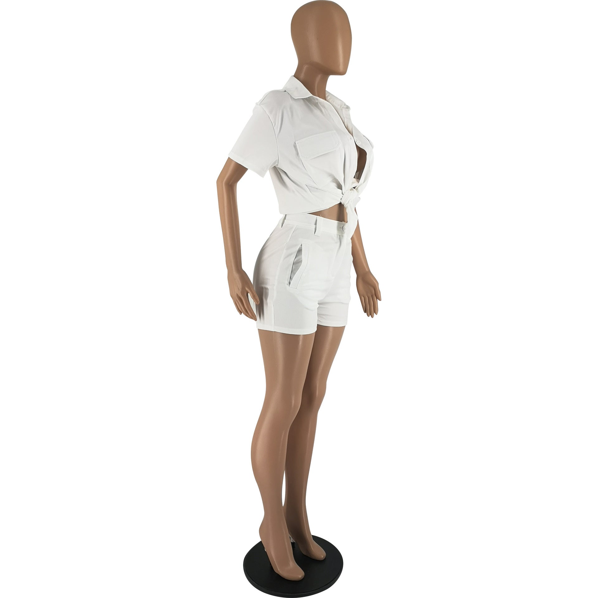 Women's Fashion Casual Solid Color Short Sleeve Two-Piece Shorts Set 15