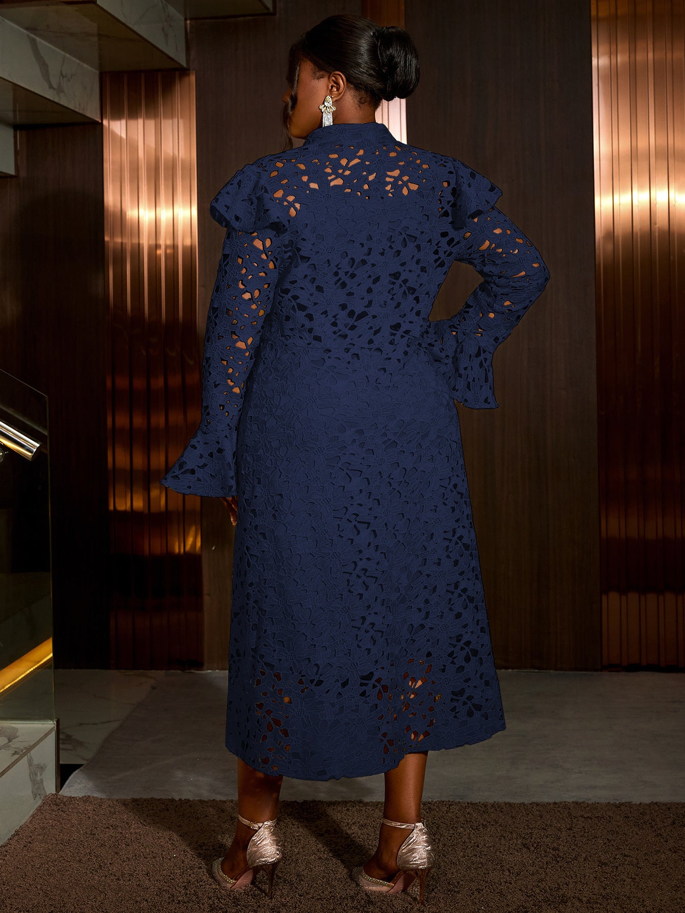 Plus Size Women Half High Neck Lace Dress Two-piece Set 24