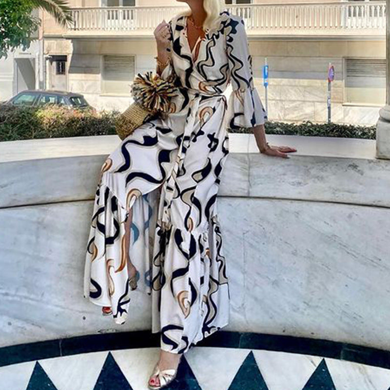 Women Printed Long Sleeve Beach Holidays Maxi Dress 4