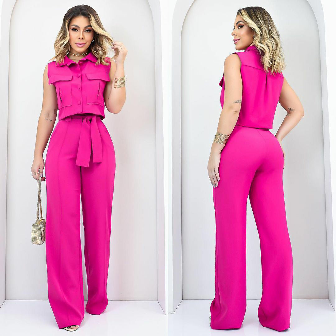 Fashion Casual Suit Women's Sleeveless Summer Shirt Trousers Women's Two-Piece Set 3
