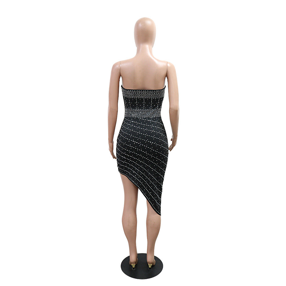 Women Strapless Beaded Sexy Irregular Dress 6