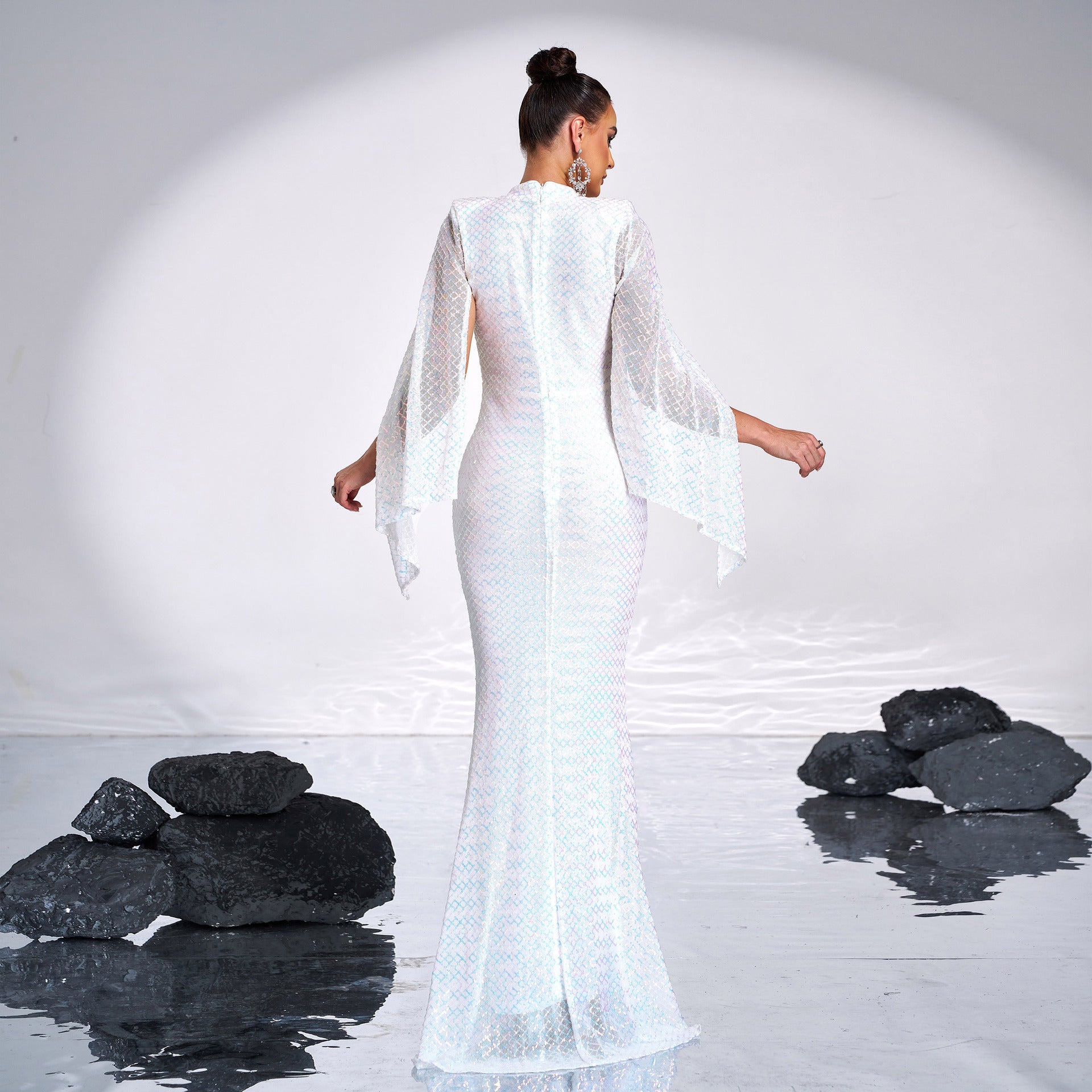 Women Long Sleeve Round Neck Sexy Sequin Formal Party Maxi Evening Dress 12