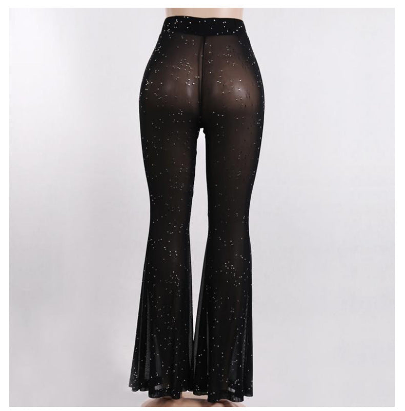 Women's Sexy Beaded See-Through Mesh Wide Leg Pants 13