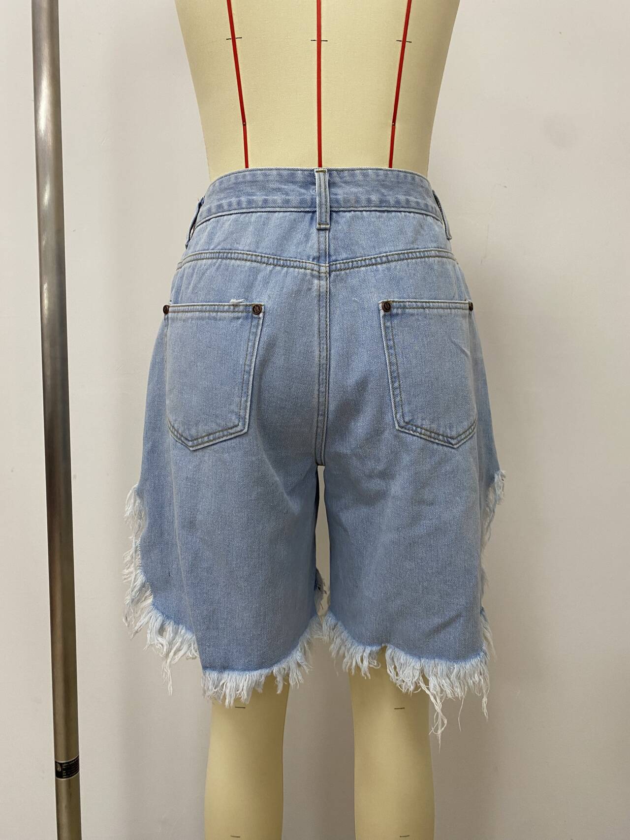 Summer Women's Tassel Ripped Denim Knee-Length Shorts 8