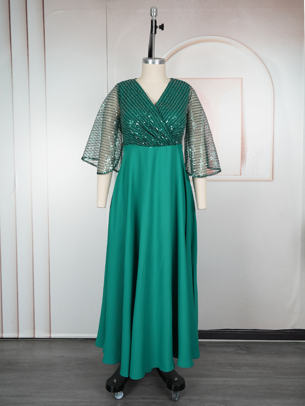 Muslim Dubai Women's African Sleeve Loose Casual Beaded Robe Dress 9