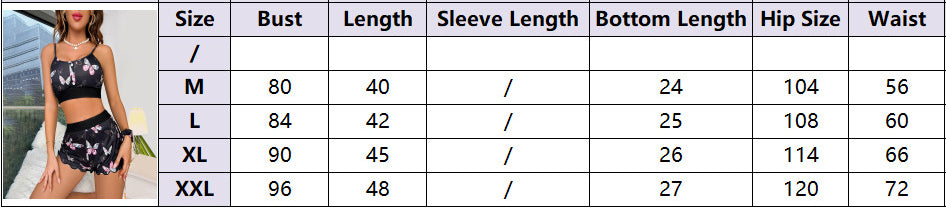 Summer Straps Sexy Butterfly Print Two Piece Shorts Set Casual Home Clothes 6