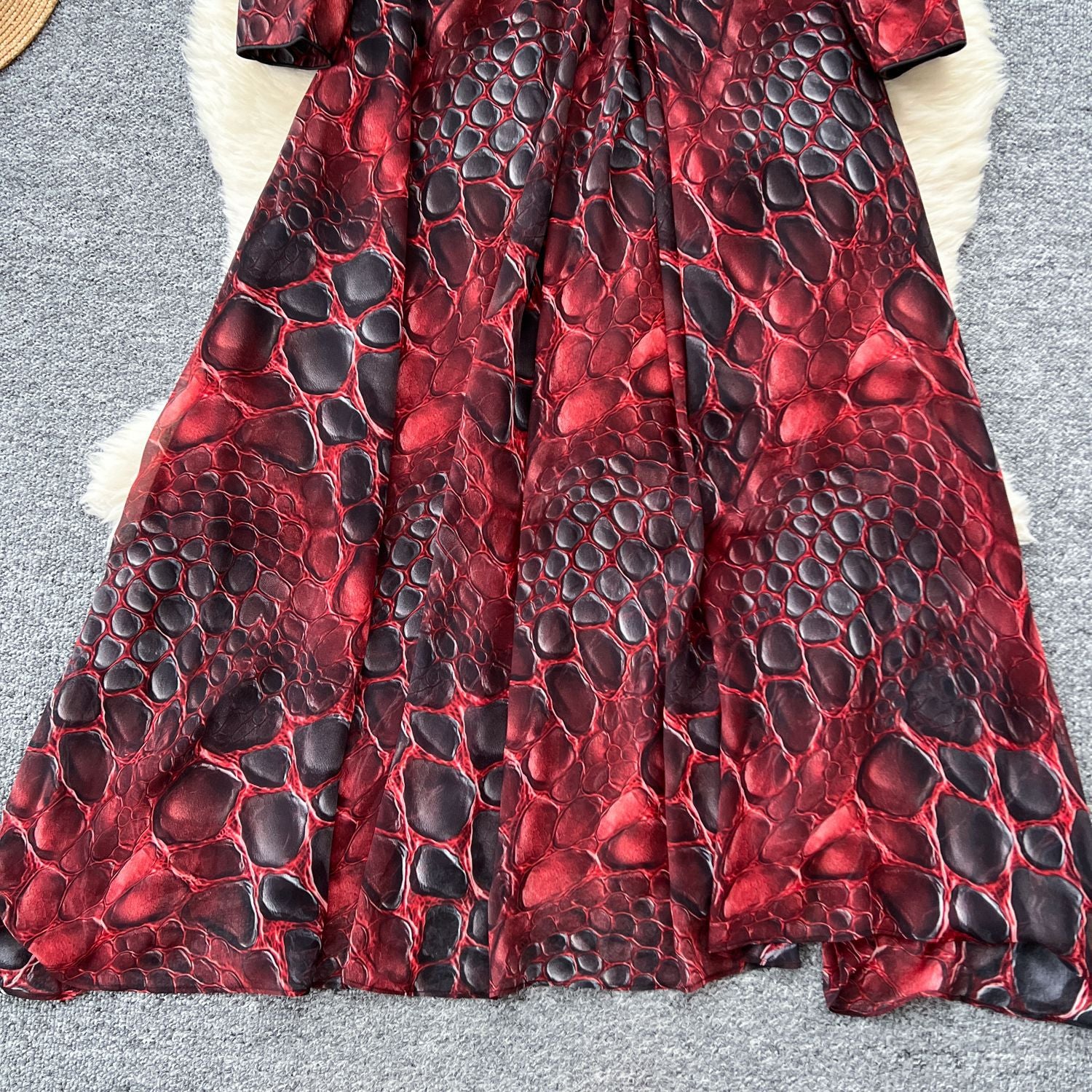 Fashionable Women's Beaded Sequin Embroidery V neck Slim Waist Long Sleeve Leopard Print Elegant Long Dress 12