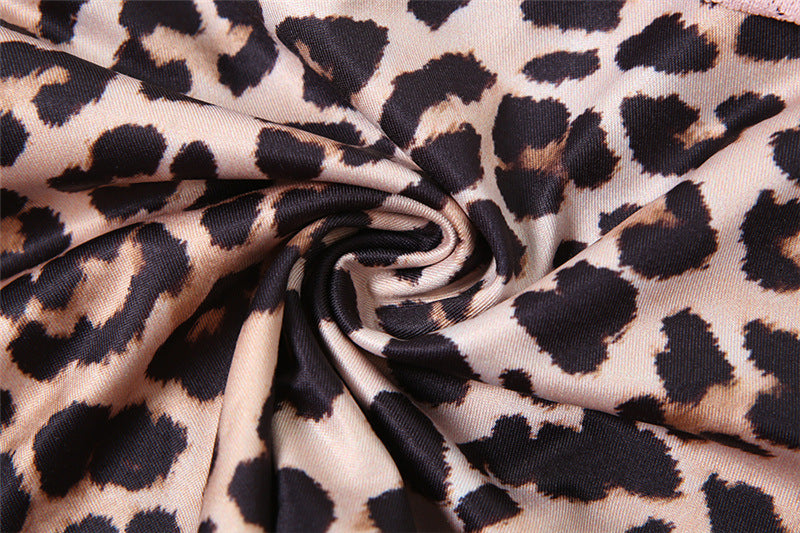 Women summer leopard print lace patchwork crop top and shorts two piece set 18