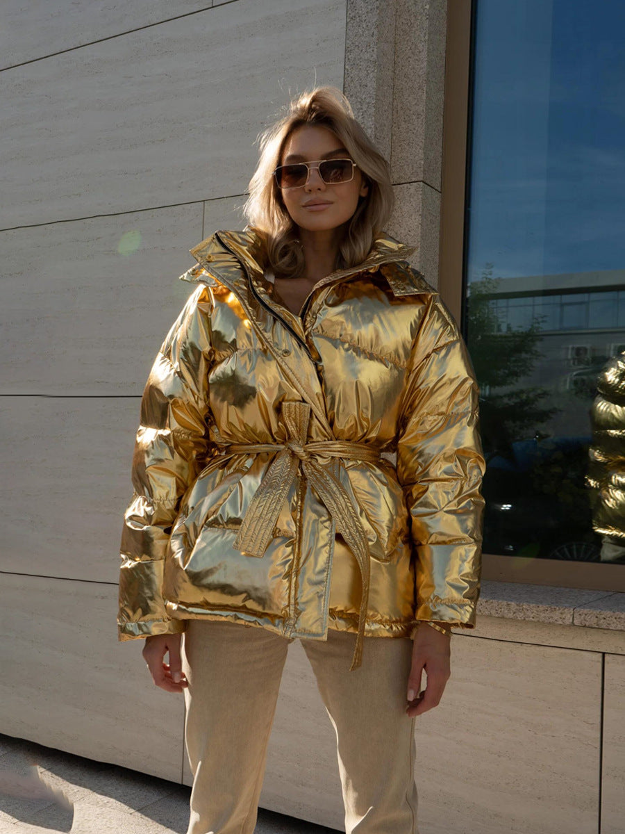 Women hooded sports outdoor shiny Padding jacket
