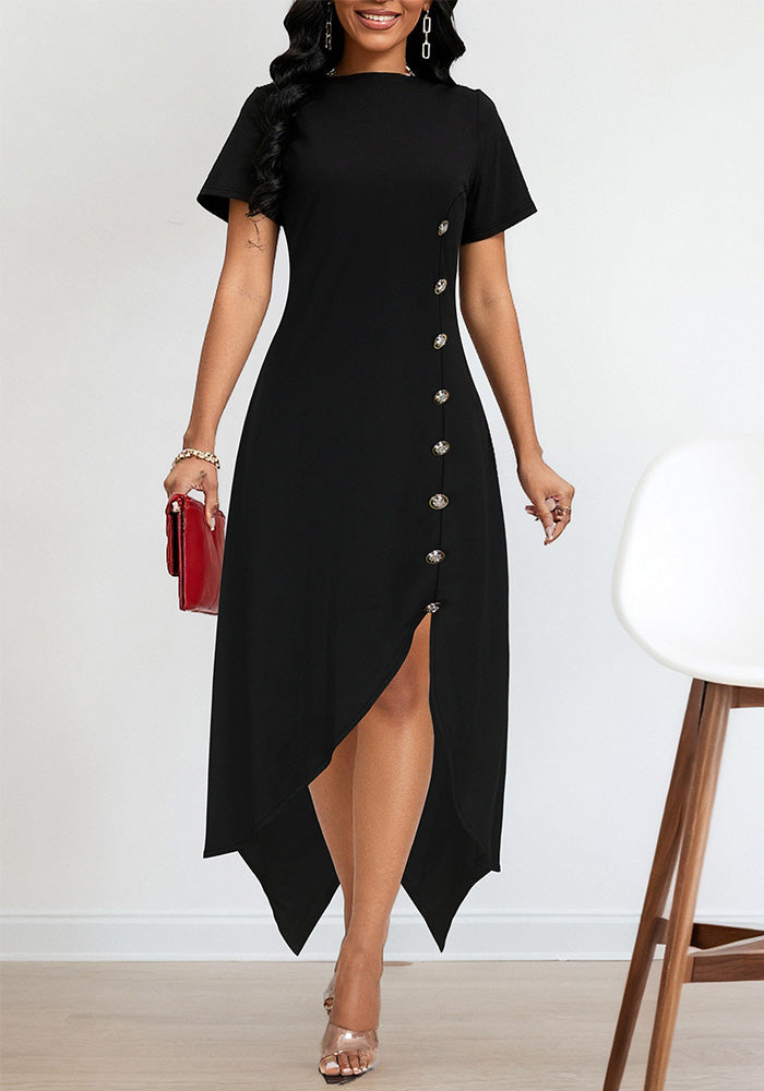 Women Elegant Irregular Side Button Dress