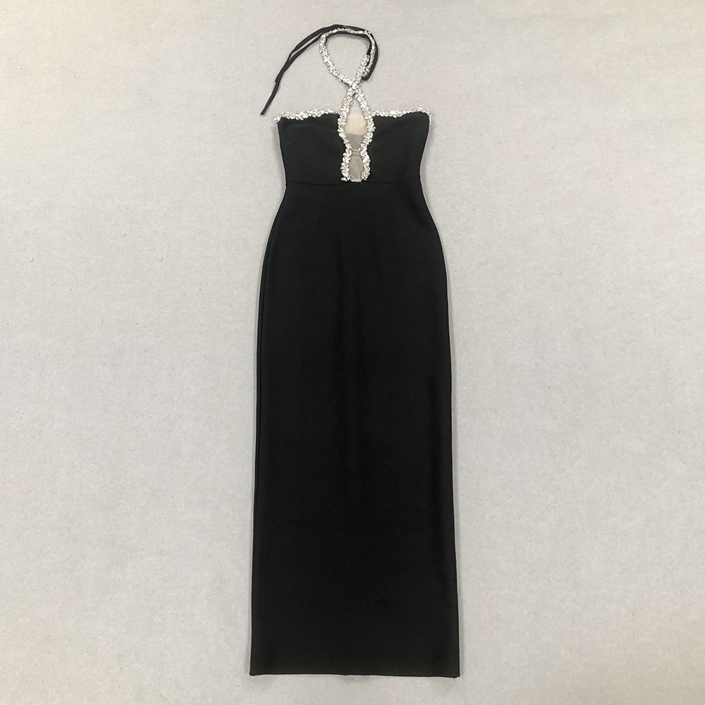 Women Sexy Diamond Halter Neck Slit Bandage Dress 4