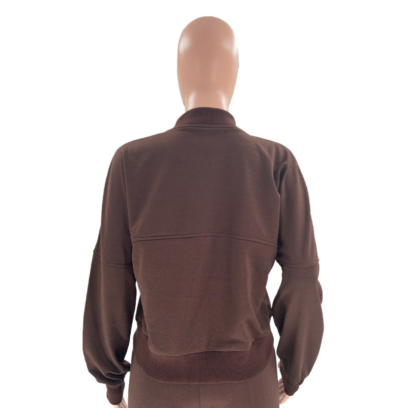 Autumn and Winter Solid Color Zipper Top Women's Fashion Casual Straight Pants two piece set 25