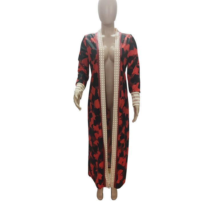 Women printed lips leopard print Long jacket 30