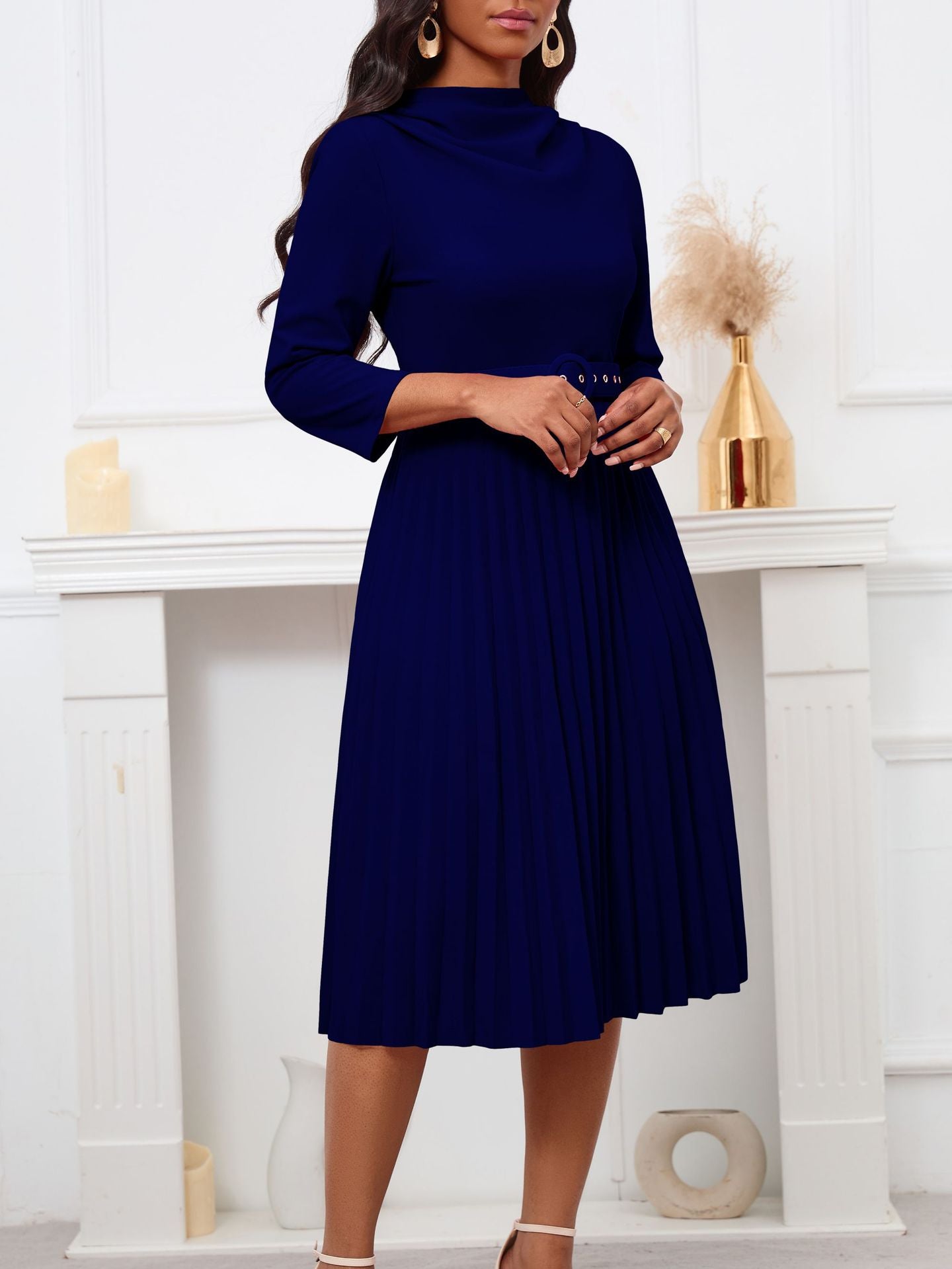 Women's Fashion Chic Elegant Pleated Elegant Solid Color Plus Size Dress 8