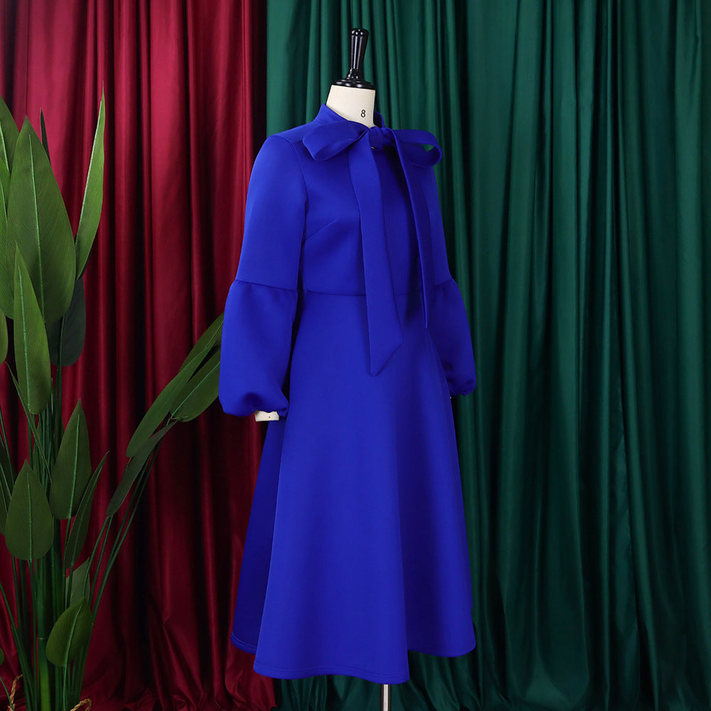 Women's Puff Sleeve Bow Tied High Waist A-Line Party Dress 25