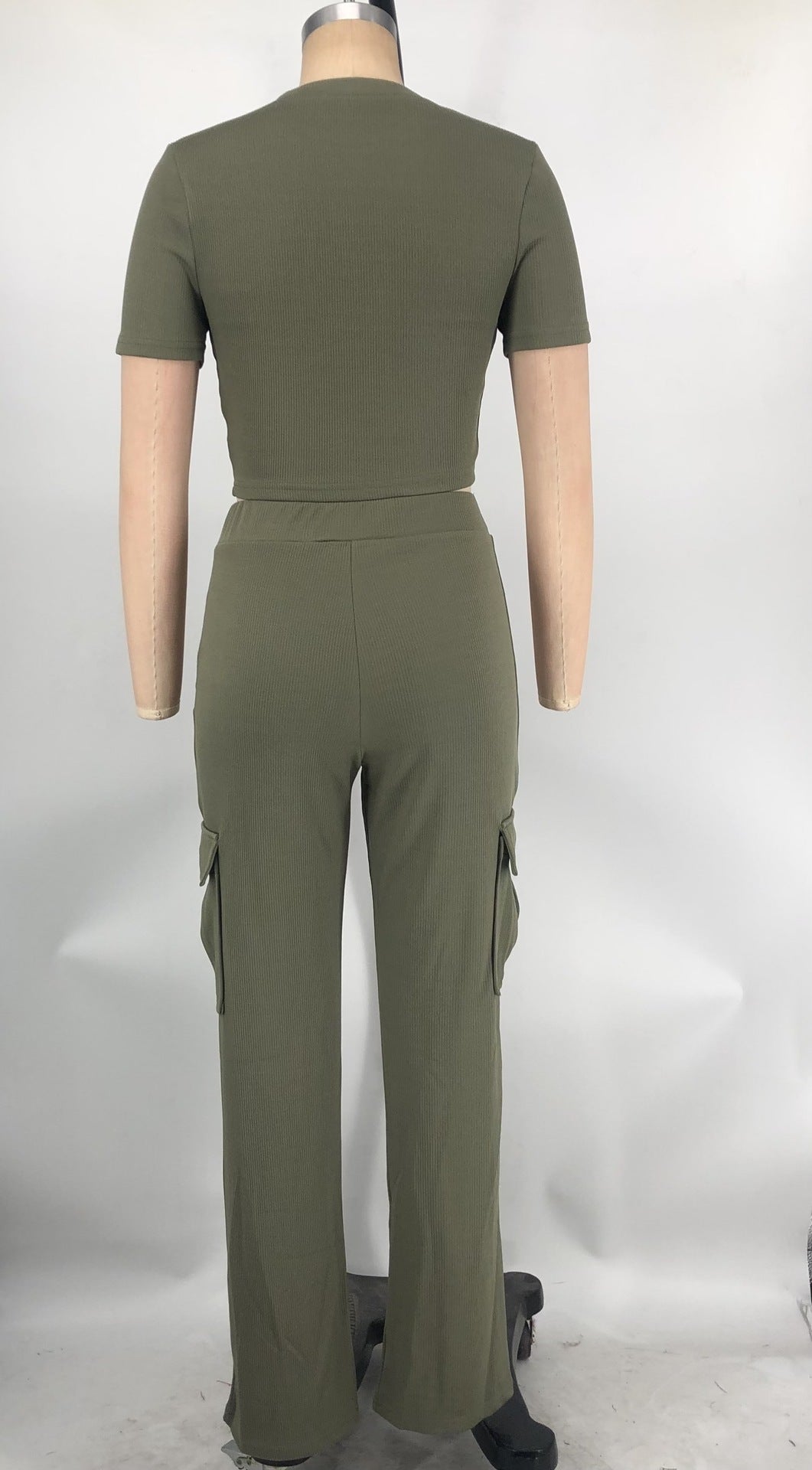 Women Solid short-sleeved top and wide-leg pants two-piece set 11