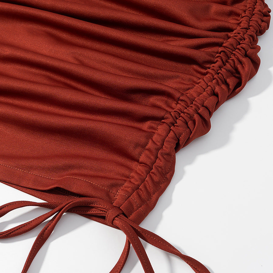 Summer Women's Fashion Slim Fit Lace-Up Drawstring Halter Neck Mini Dress 10