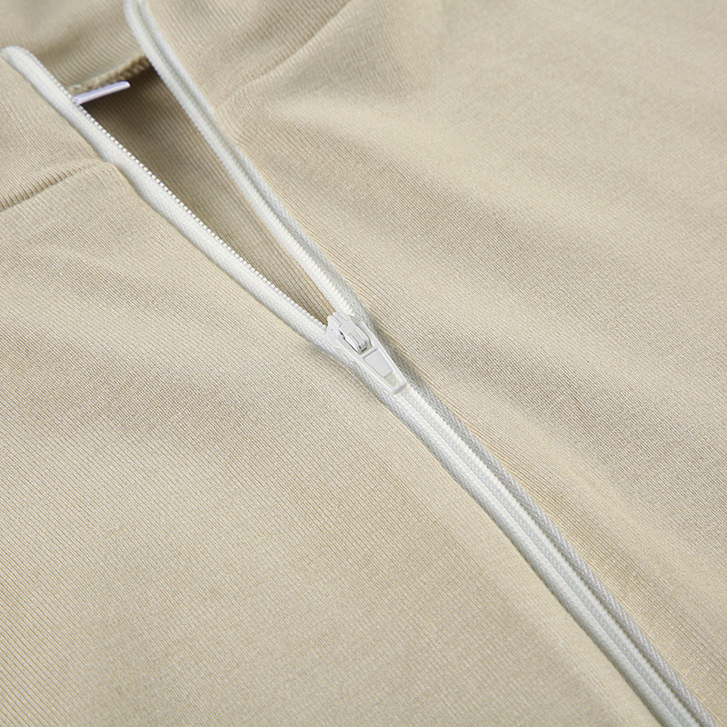 Slim Sports Basic Stand Collar Short Sleeve t-shirt Sports Casual Zipper Top 12