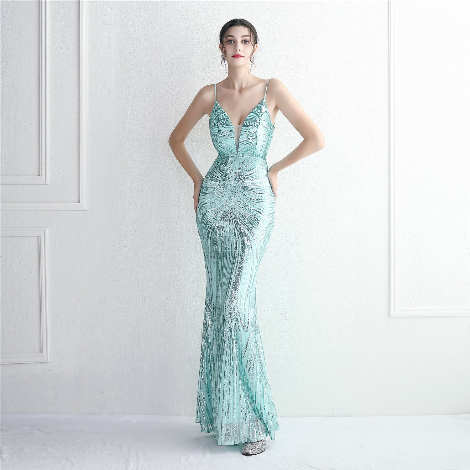 Plus SizeWomenElegant Sequin Backless Fishtail Dress Evening Dress 11