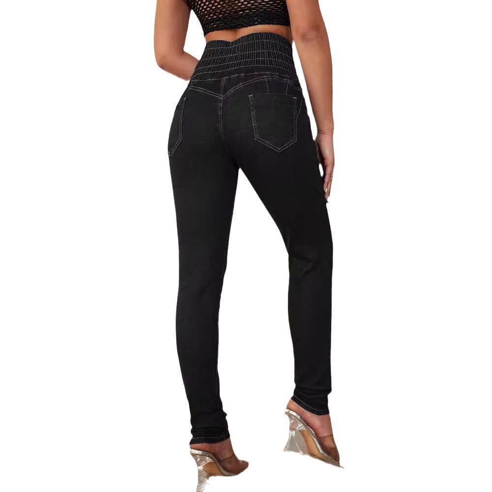 Spring Summer Sexy High Waist Lace-Up Denim Pants 4