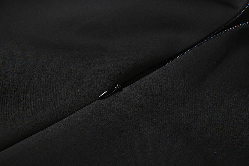 Autumn Women's Solid Color Chic Turndown Collar Slim Waist Lace-Up Zipper Long Sleeve Dress 15