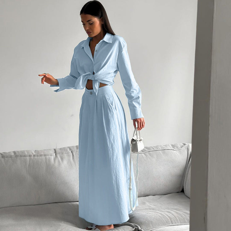 Women's Long Sleeve Shirt Skirt Two-Piece Set 3