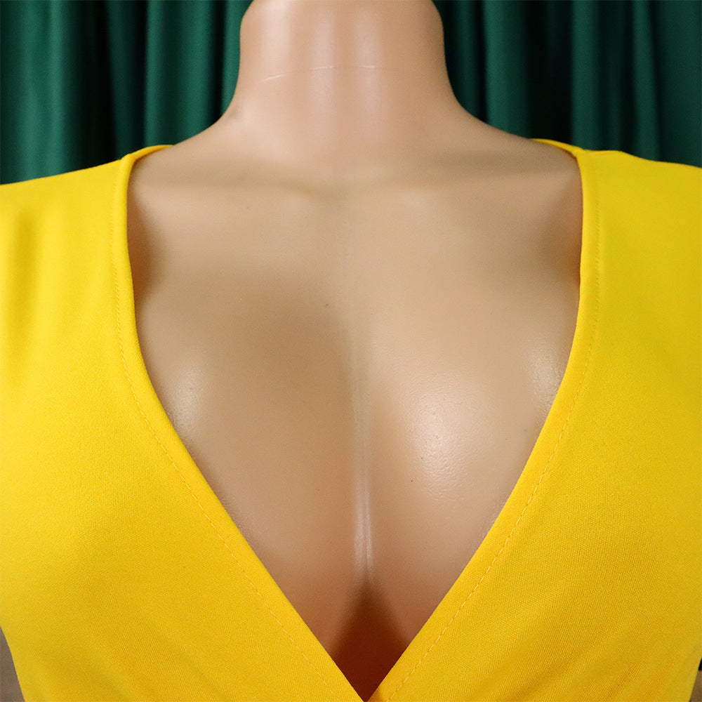 Women Summer mesh flocked puff sleeves V-neck Bodycon dress 13