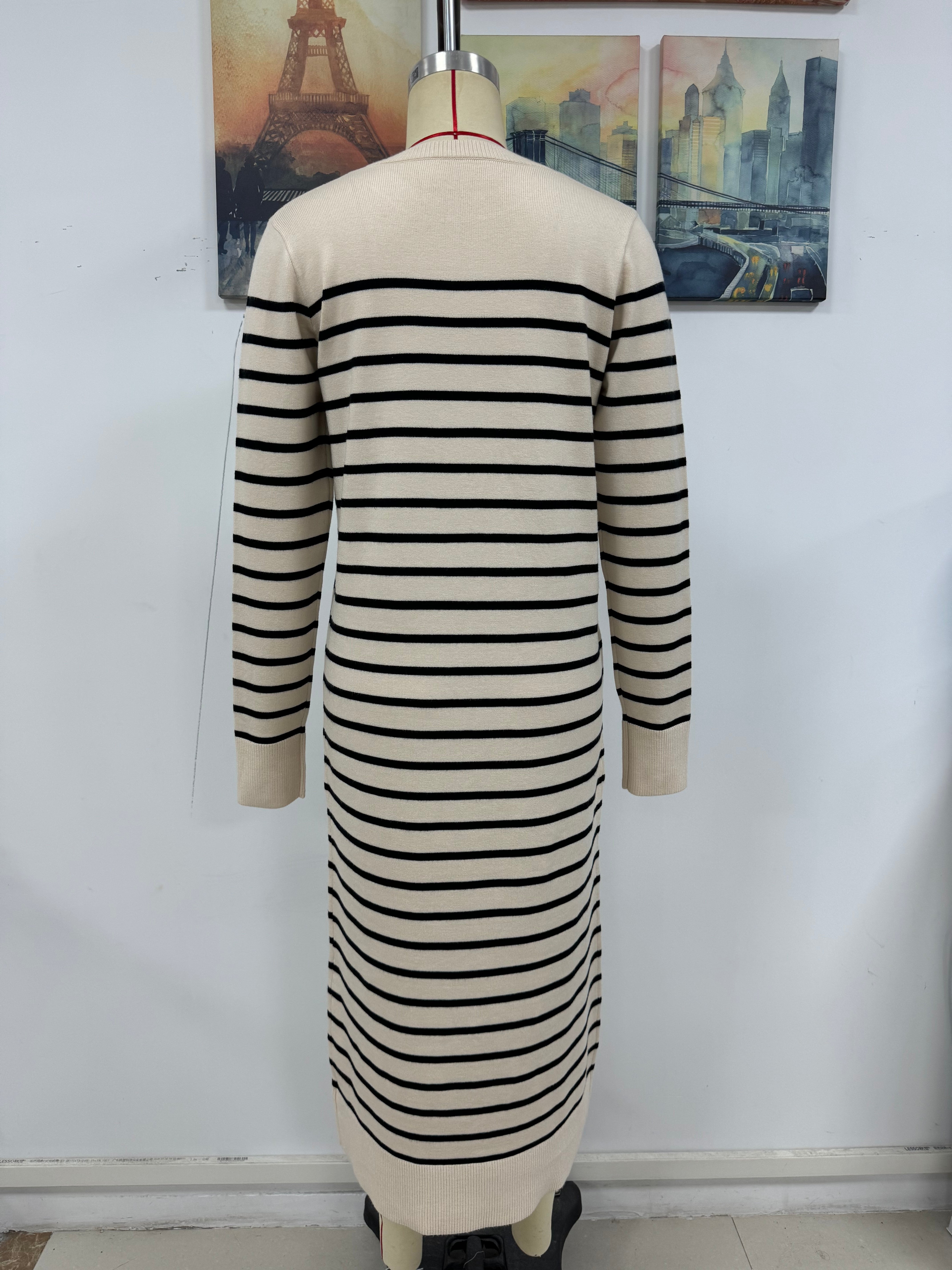 Fashion Autumn Winter Women Knitting Striped Casual Long Dress 10