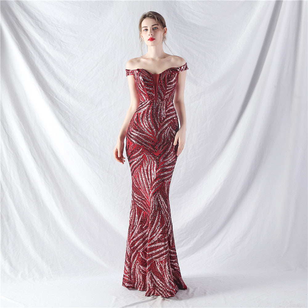 Elegant off shoulder sequin Fishtail Plus Size Formal Party Evening Dress 9