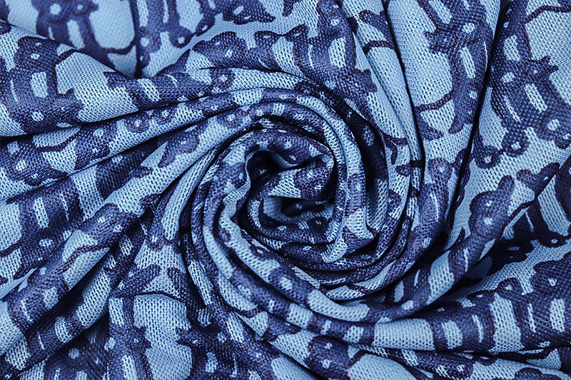 Women's Summer Print Street Round Neck Long Sleeve Slim Waist Sheer A-Line Dress 16