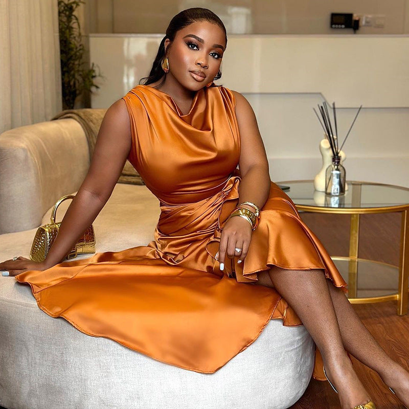 Women's Summer Chic Sleeveless Slim Fit Ruffled Maxi Irregular Dress 4