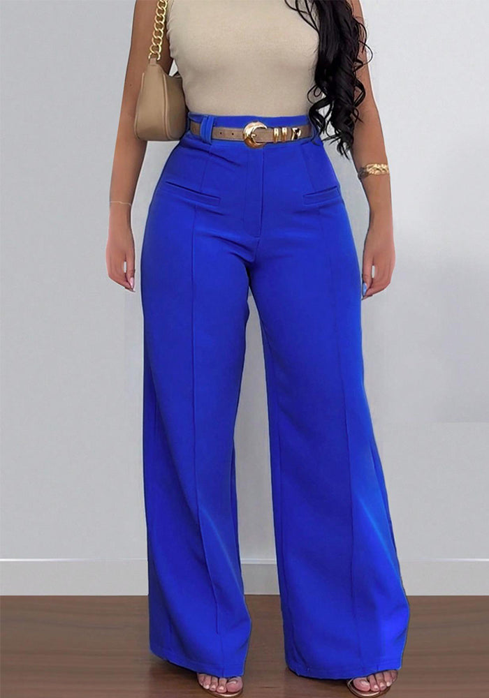 Women's Plus Size Fashion Casual Solid Color Wide-Leg Pants Slim Straight-Leg Trousers( Belt Not Included)
