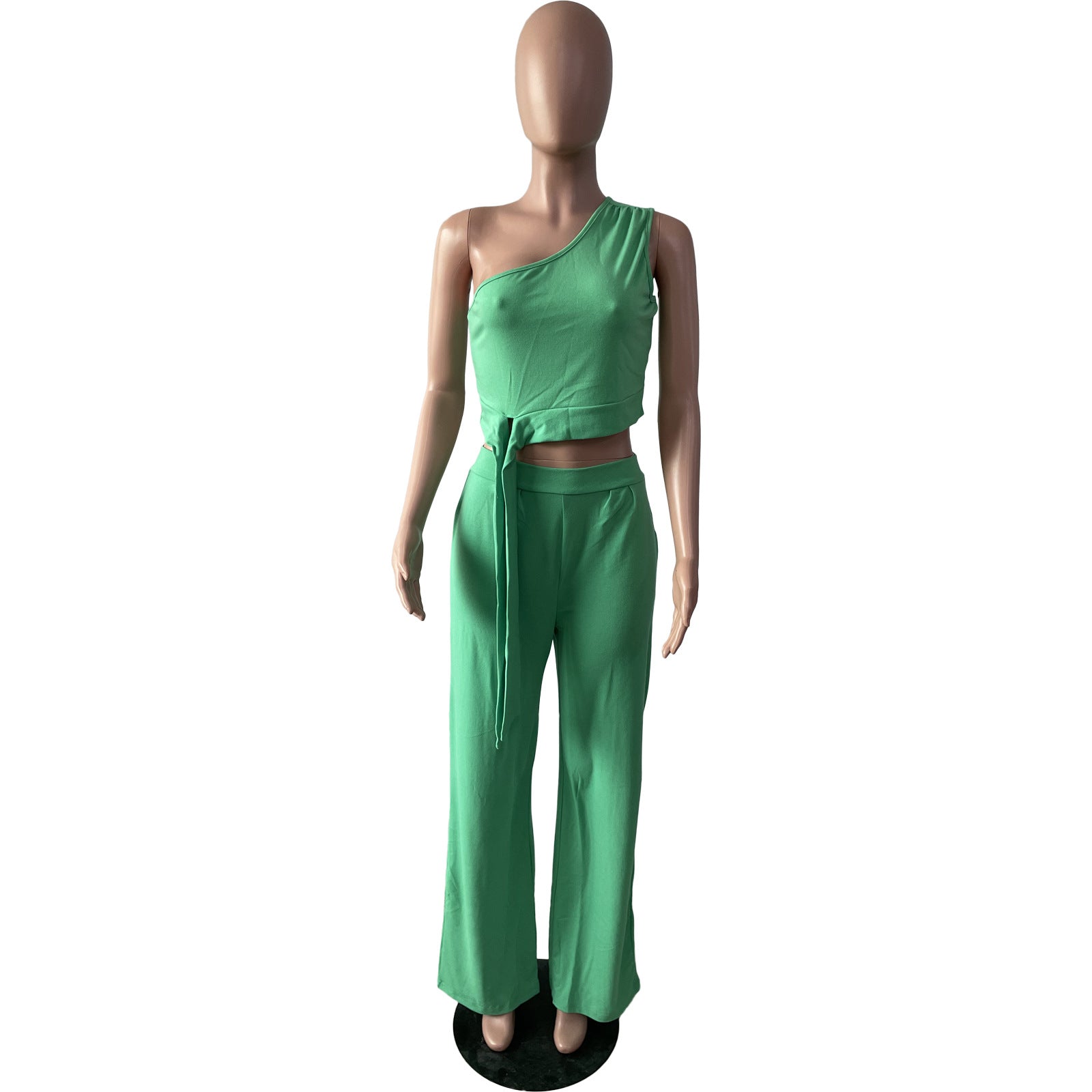 Women's Solid Color Casual One Shoulder Wide Leg Ladies Two-Piece Set 7