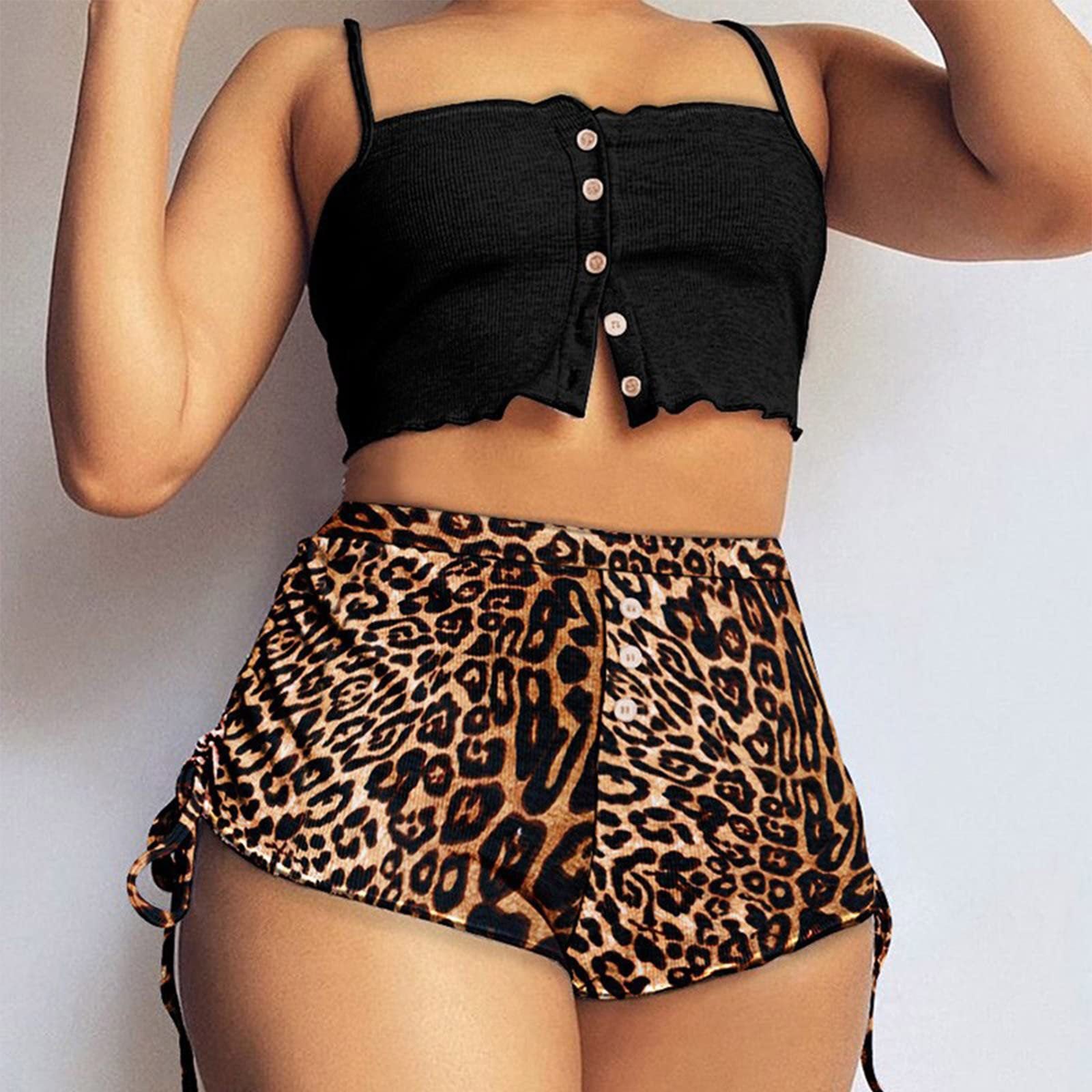 Strap Pajamas Button Printed Two Piece Shorts Set 6