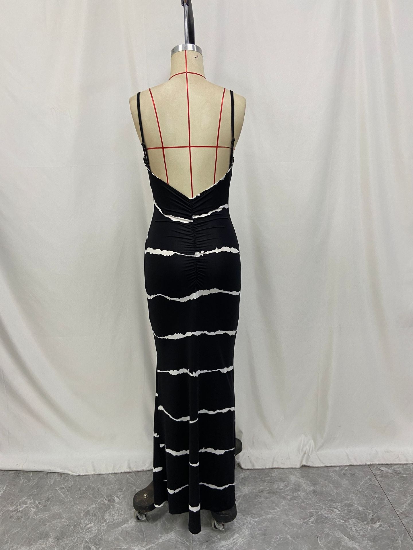 Summer Plus Size Women Stripe Print Sexy V-Neck Suspender Maxi Dress 6