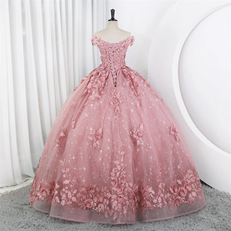 Women Puffy Tulle Embroidered Off-Shoulder Performance Costume Ball Gown 28