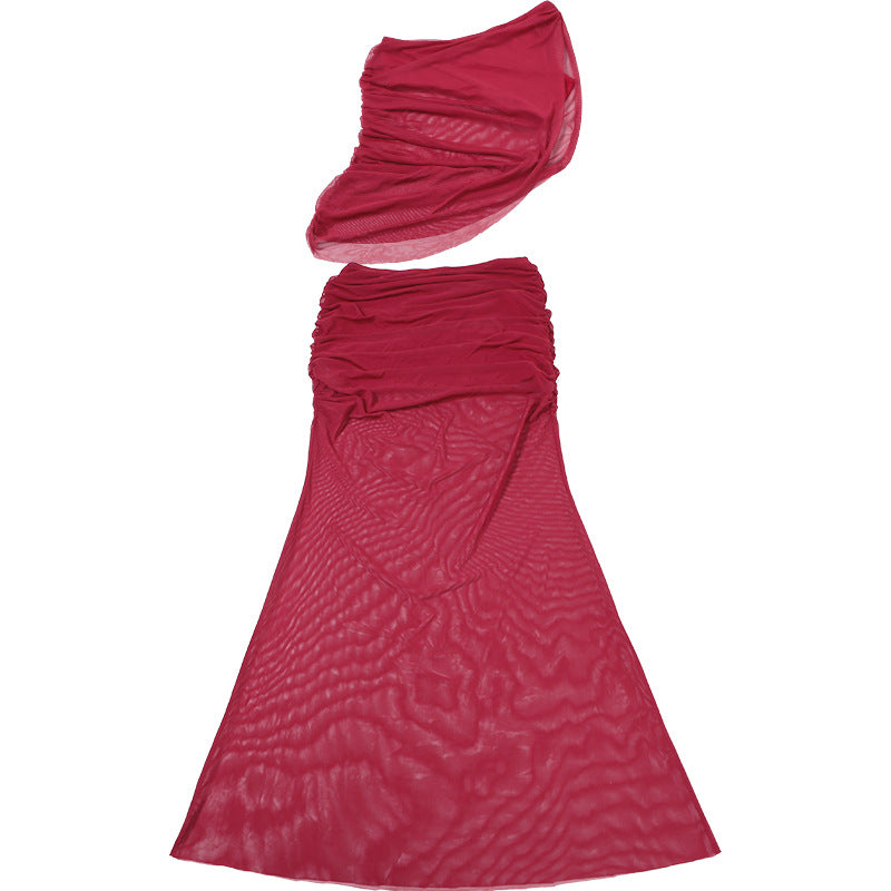 Women Spring Sexy Slash Shoulder Crop Top and Skirt Two-Piece Set 15