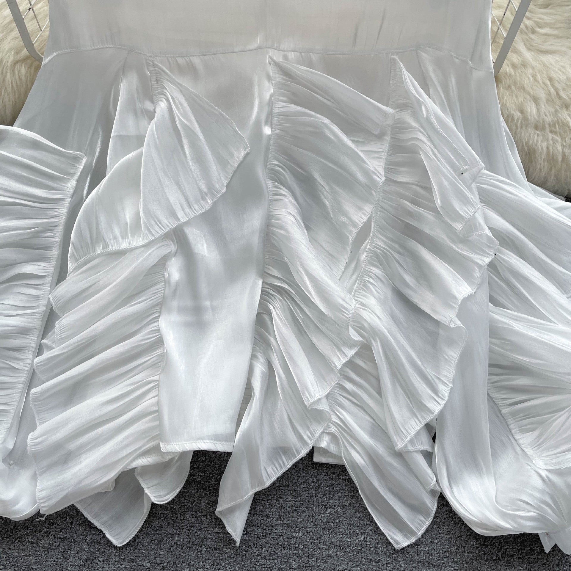 Irregular Ruffled Long-Sleeve Chiffon Blouse Autumn Loose Shirt 12