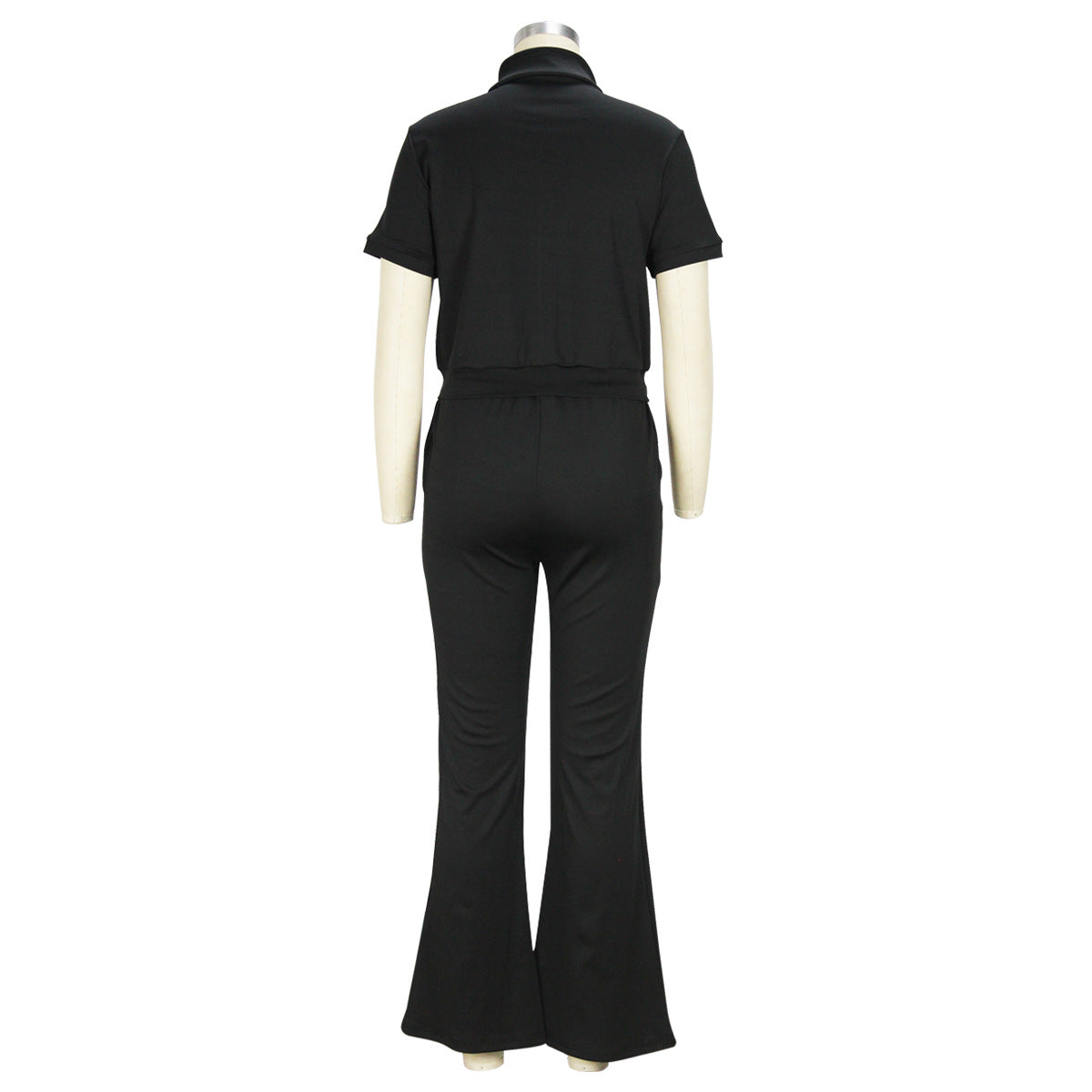 Women'S Spring Summer Short Sleeve Zip Top Bell Bottom Pants Casual Two-Piece Set 28