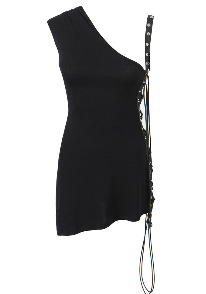 Women Spring Summer sexy irregular Slash Shoulder pleated Bodycon suspender skirt