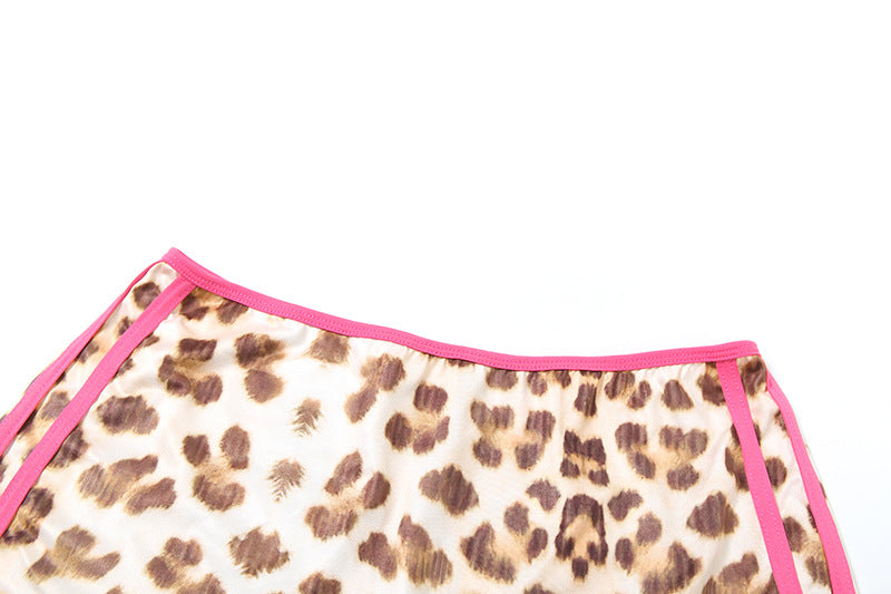 Spring and Summer Sexy Crop Slim Hooded Leopard Print Top and High Waist Shorts Two Piece Set 13