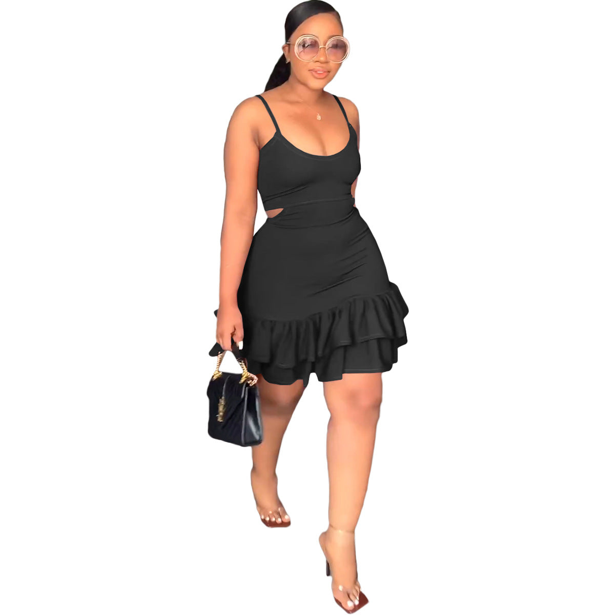 Women Casual Strap Ruffle Bodycon Dress 4