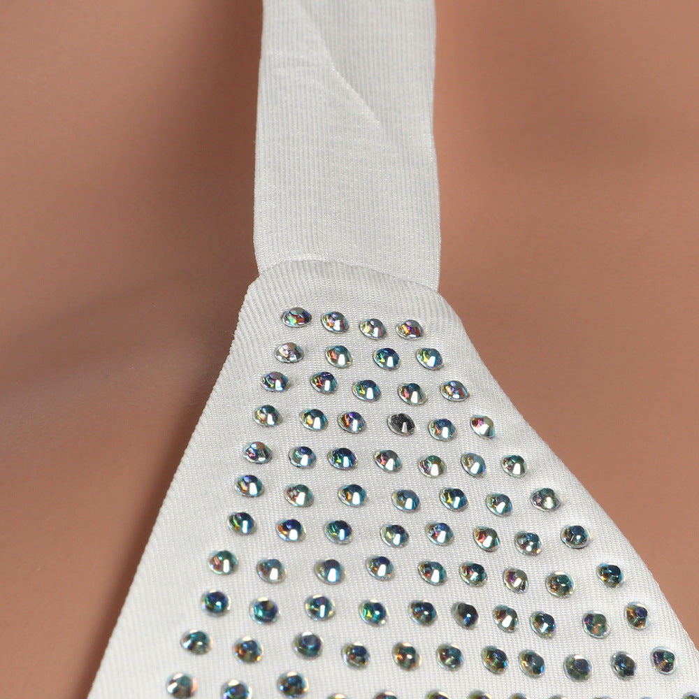 Sexy diamond-encrusted deep V-wrapped chest strap two-piece skirt set 41