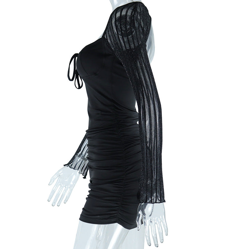 Women Lace Mesh Patchwork Long Sleeve Bodycon Dress 9