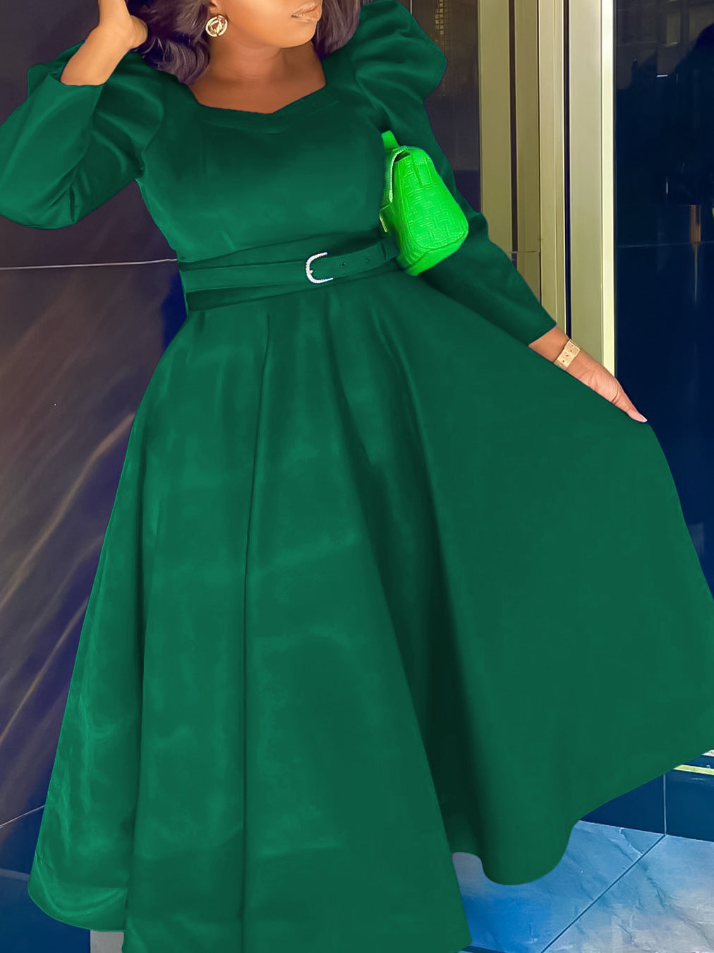 Plus Size Women Winter Puff Sleeve Formal Party Dress 7